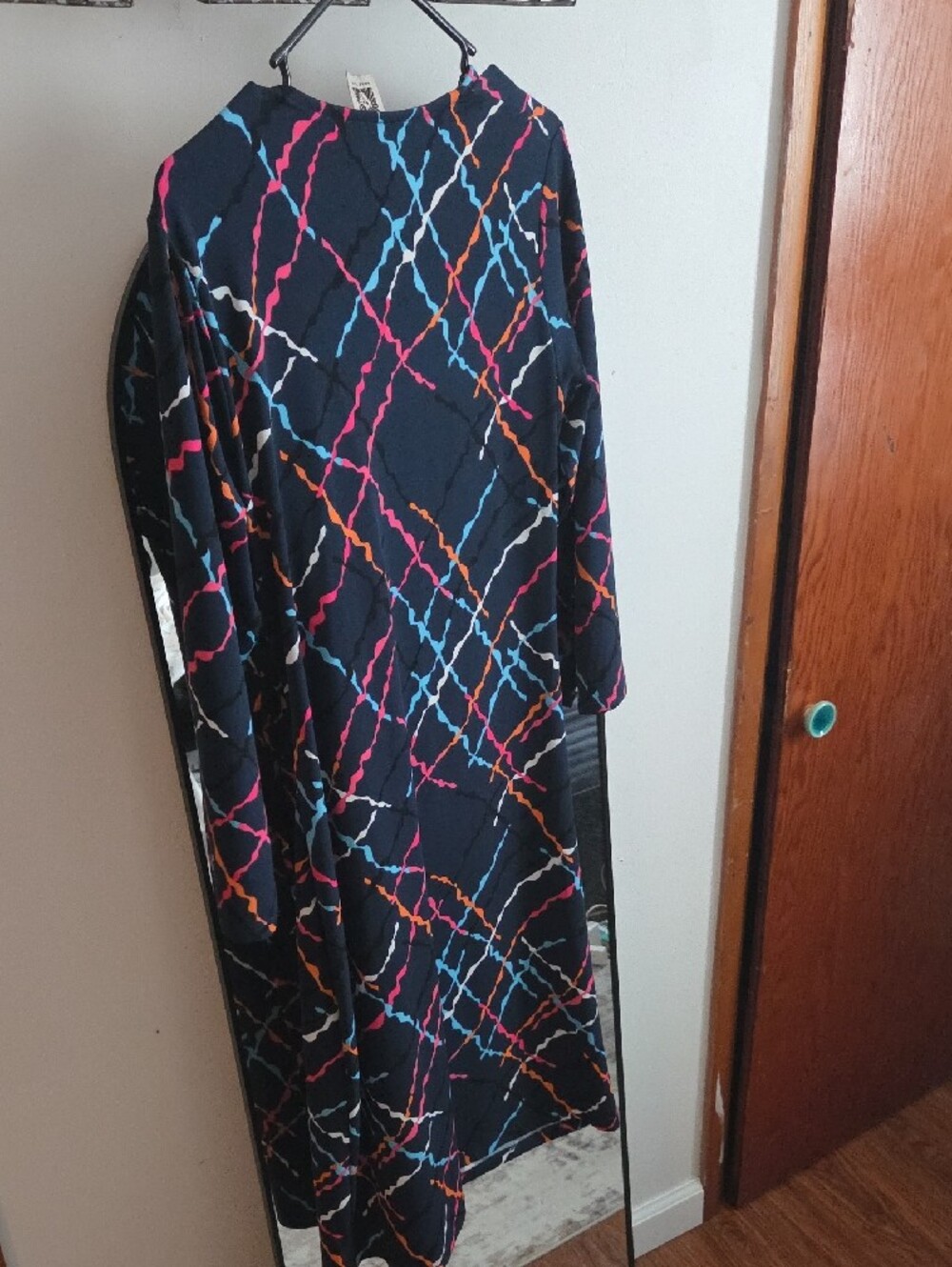 Anne Klein Black Faux-Wrap Dress with Pink, Blue and Orange Chain Print - Picture 4 of 7